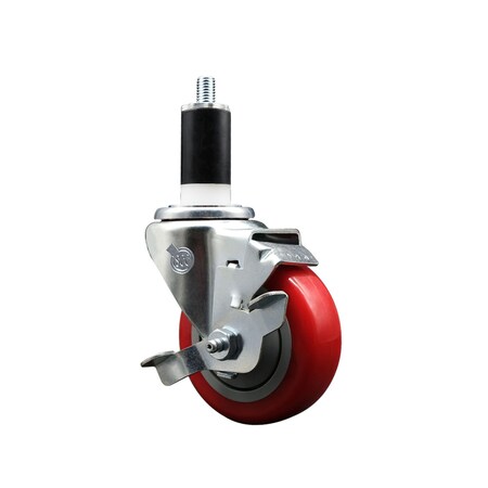 Service Caster 3.5'' SS Red Poly Swivel 1-3/8'' Expanding Stem Caster with Brake SCC-SSEX20S3514-PPUB-RED-TLB-138